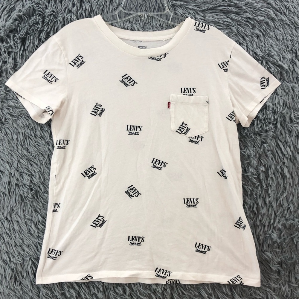 Levis Tshirt Womens Medium Perfect Crew Sunset Crew Neck All Over Logo White
